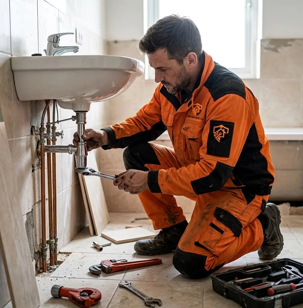 Profesional realizando una reparación de fontanería